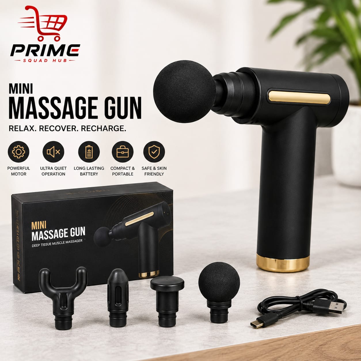 Rechargable Massage Gun with 4 Different Heads