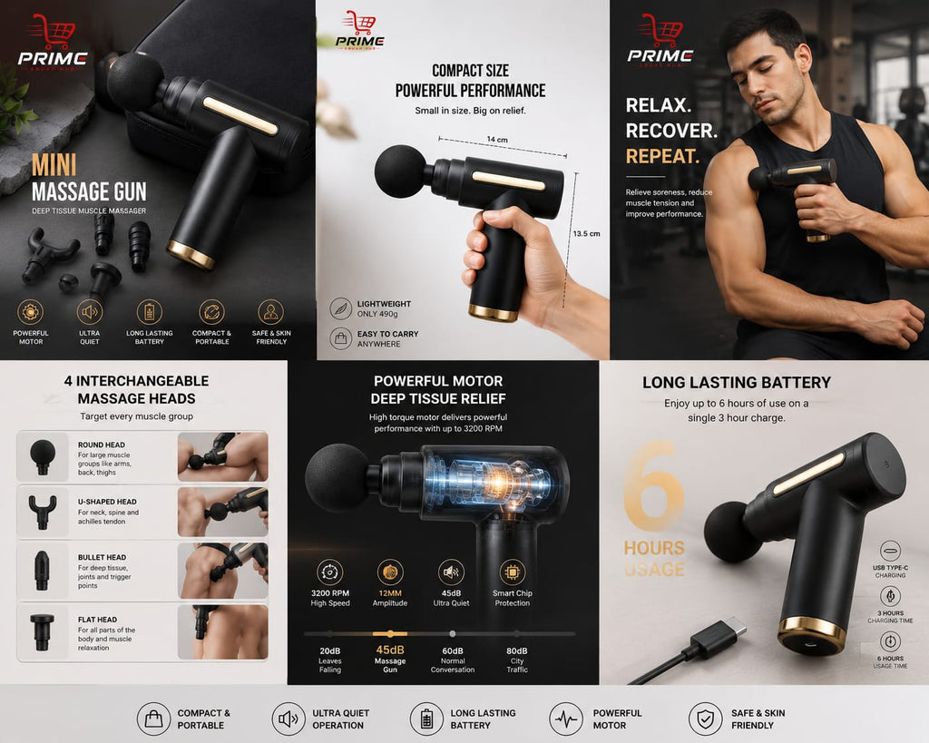 Rechargable Massage Gun with 4 Different Heads
